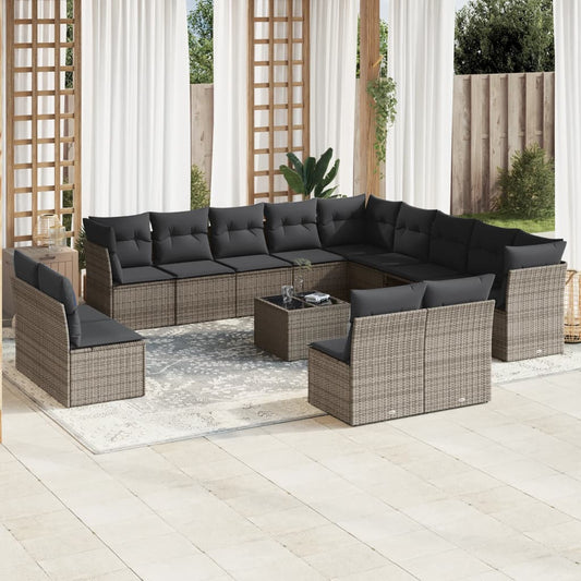 NNEVL 14 Piece Garden Sofa Set with Cushions Grey Poly Rattan