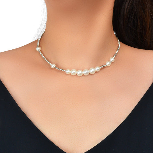 Trendy Jewellery Clavicle Silver Pearl Strand Seed Beads Collar Choker Necklace