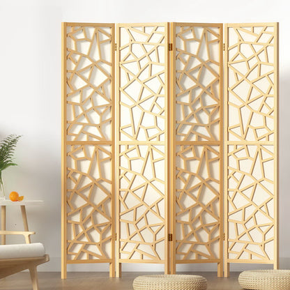 NNEDSZ Artiss 4 Panel Room Divider Screen 162x170cm Clover Natural